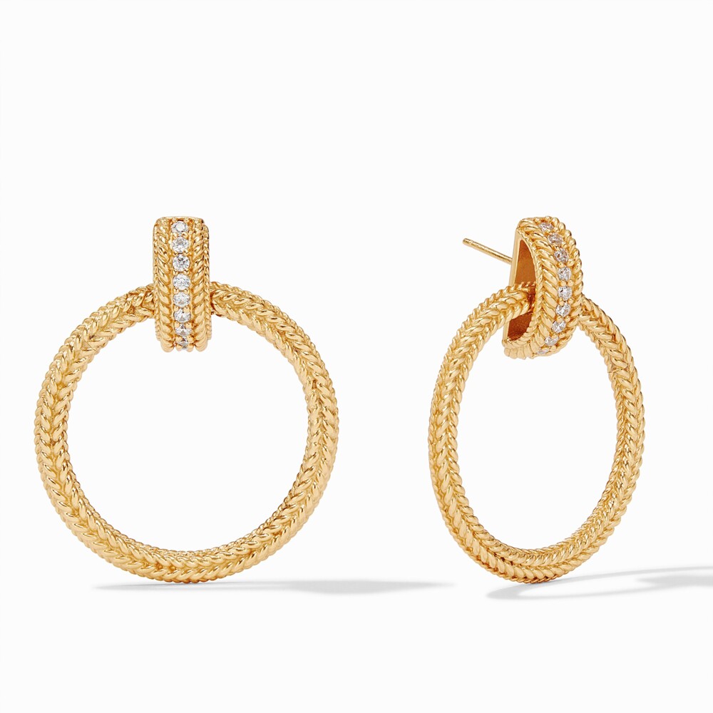 MSRP $165 1.65 inch length 24K gold plate Julie Vos hallmark Windsor Doorknocker Earring