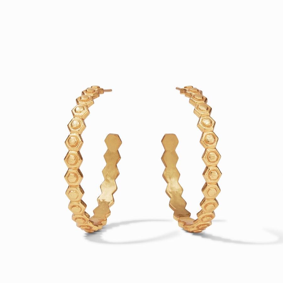 MSRP Medium $75, Large $85 Diameter: Medium 1.25 inches, Large 1.75 inches 24K gold plate Julie Vos hallmark Palladio Hoop Large