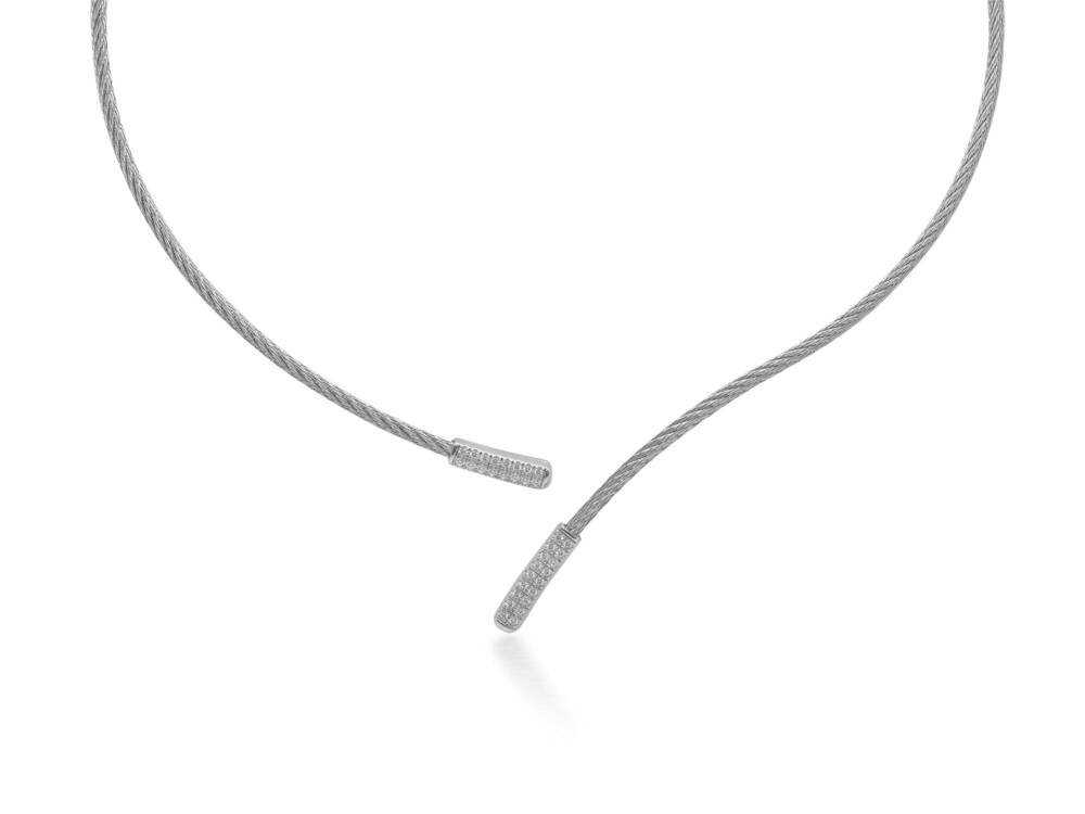 Grey Cable Collar with 18kt White Gold & Diamonds – ALOR Grey Cable Collar with 18kt White Gold & Diamonds – ALOR