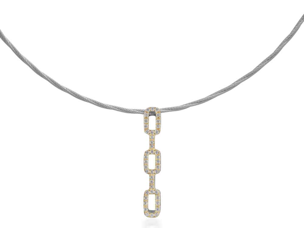 Grey Cable Layered Links Necklace with 18kt Yellow Gold & Diamonds – ALOR Grey Cable Layered Links Necklace with 18kt Yellow Gold & Diamonds