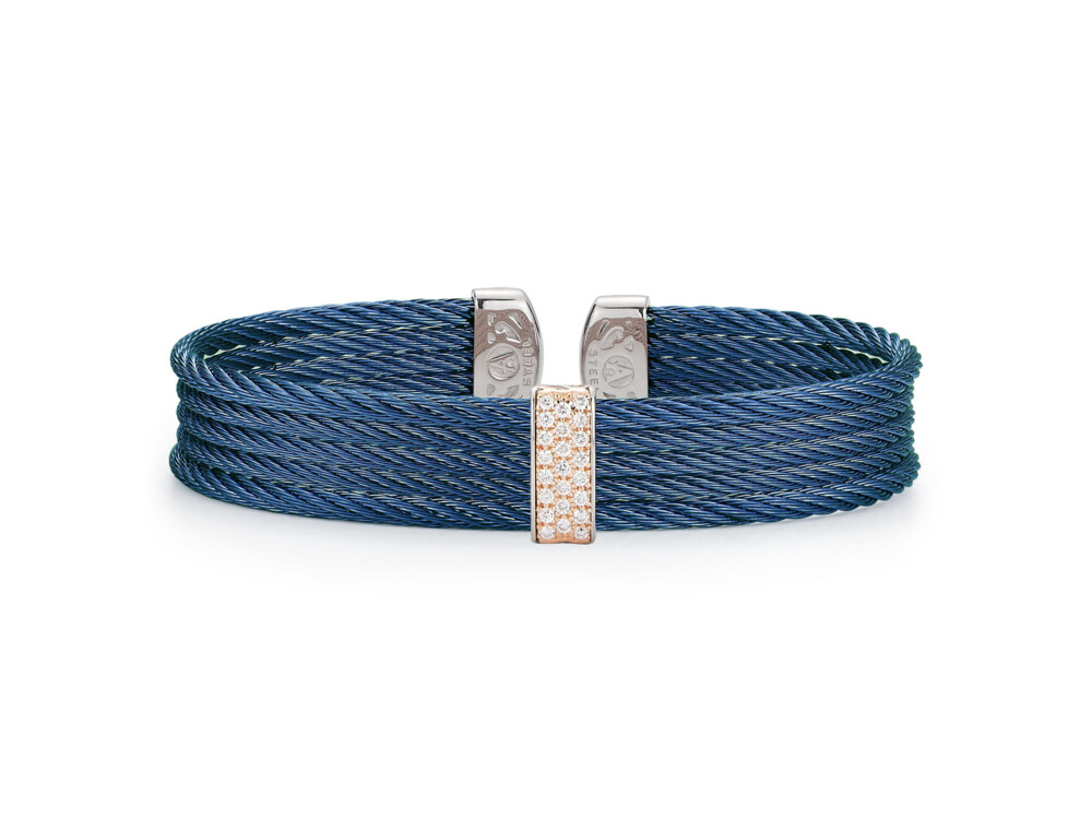 Blueberry Cable Mini Cuff with 18kt Rose Gold & Diamonds – ALOR Blueberry Cable Mini Cuff with 18kt Rose Gold & Diamonds – ALOR