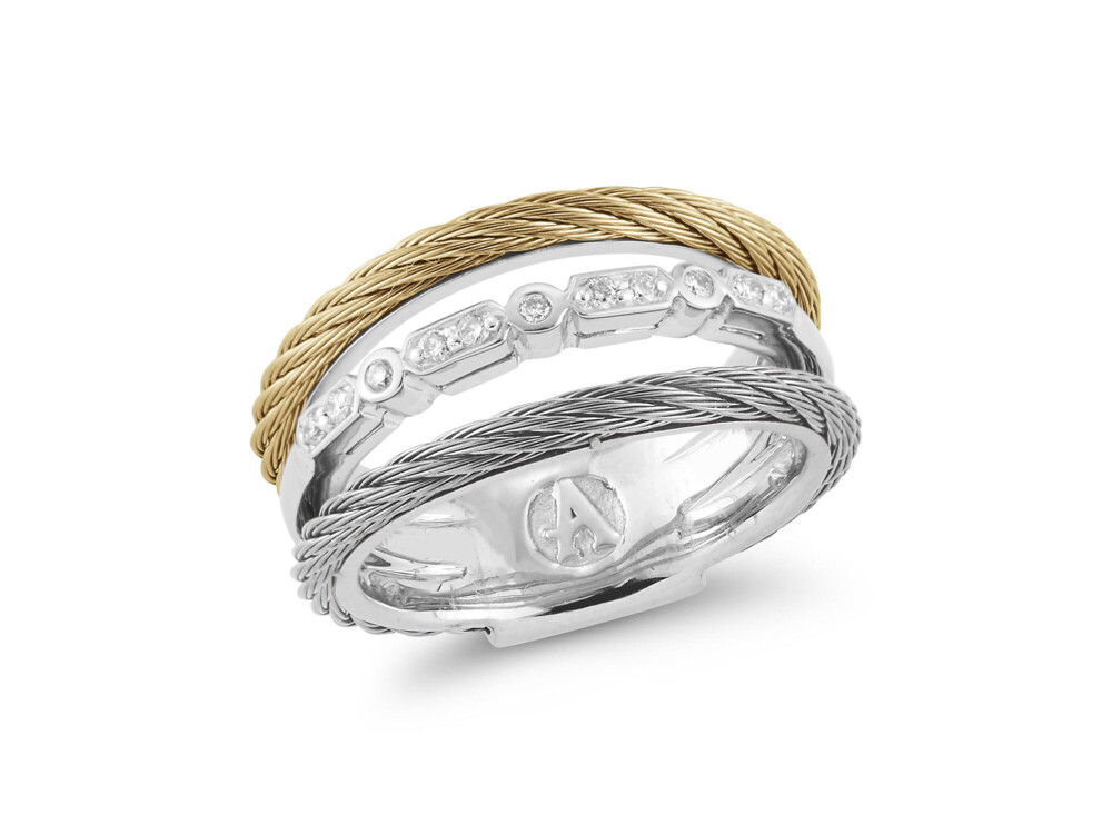 Layered Grey & Yellow Cable Ring with 18kt White Gold & Diamonds – ALOR Layered Grey & Yellow Cable Ring with 18kt White Gold & Diamonds – ALOR