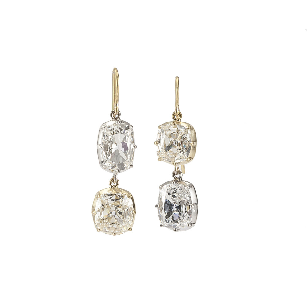 Diamond Drop Earrings 18k White & Yellow Gold Large Diamond Drop Earrings