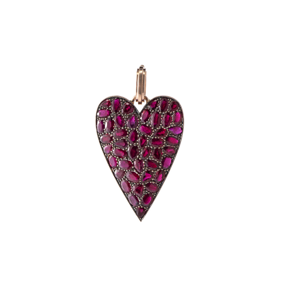 14k Rose Gold, Burmese Ruby Approx: 15.11cts. Size 1 1/8"w x 2"L Burmese Ruby Heart Pendant
