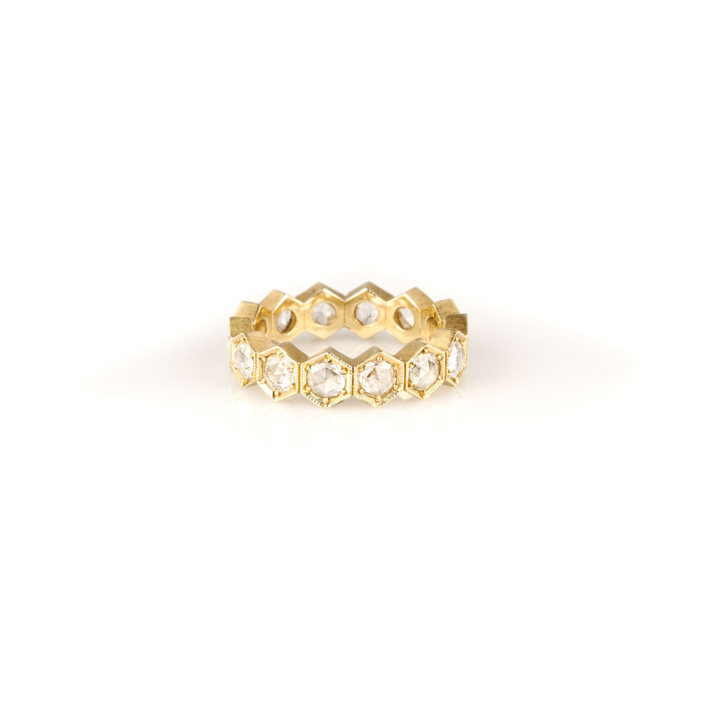 14k Yellow Gold, White Rose Cut Diamond Approx: 1.60tcw, Size: 6 Diamond Shape Rose Cut Band