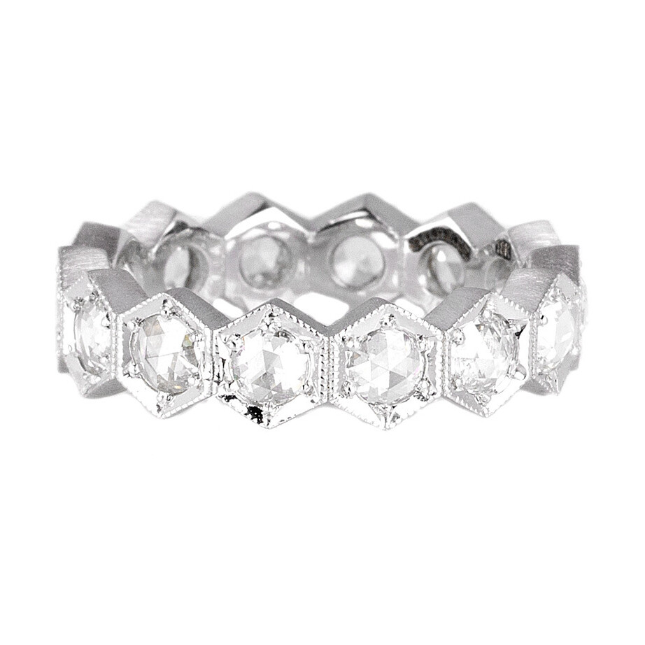 18k White Gold, White Rose Cut Diamond Approx: 1.25tcw, Size: 6.5 Hexagon Band