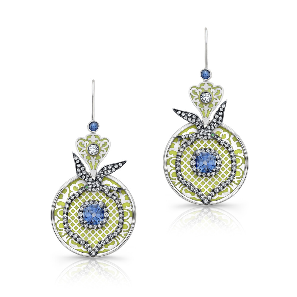 18k Sapphire & Enamel Earrings 