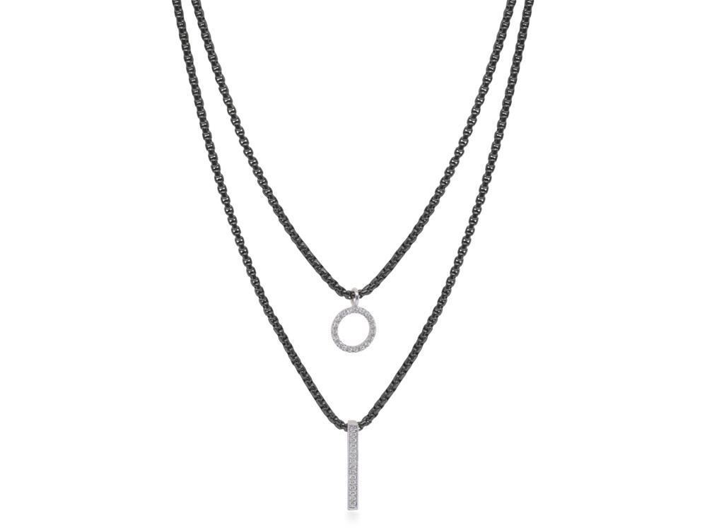 Black Chain Double Layered Necklace with 14kt White Gold & Diamonds Black Chain Double Layered Necklace with 14kt White Gold & Diamonds