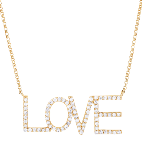 Closeup photo of 14k Large "LOVE" Pendant Necklace