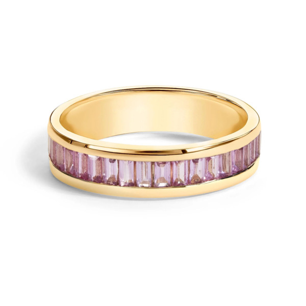 Closeup photo of Pink Sapphire Baguette Cut Channel Set Ring