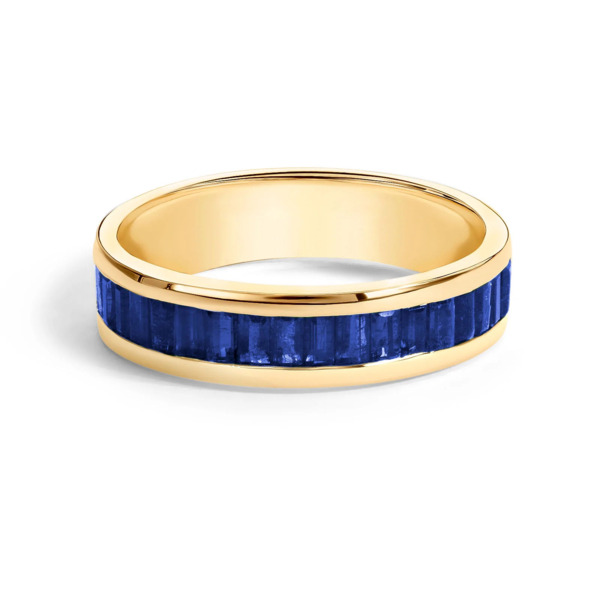 Closeup photo of Blue Sapphire Baguette Cut Channel Set Ring