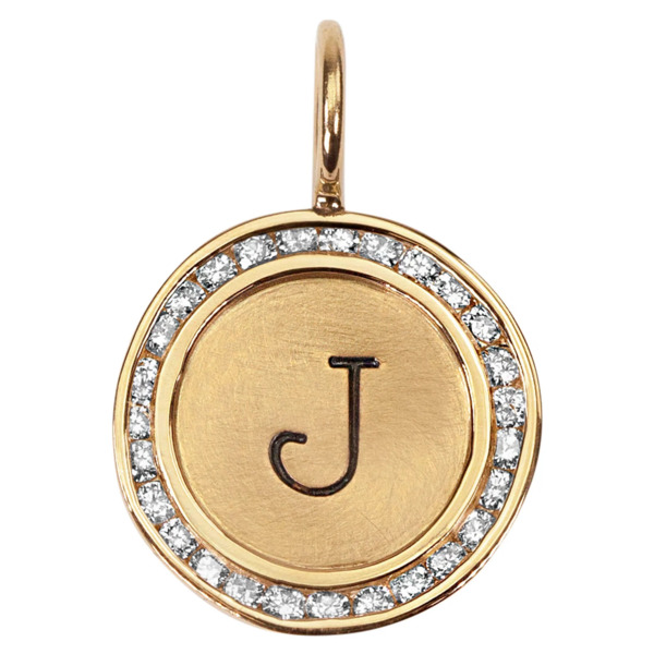 Closeup photo of Initial Channel Set Round Charm (Stock Initial M)