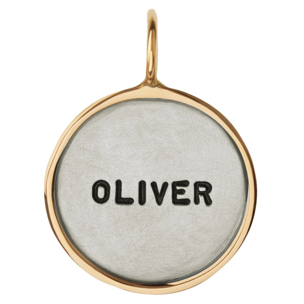 Closeup photo of Silver & Gold Name And Date Round Charm