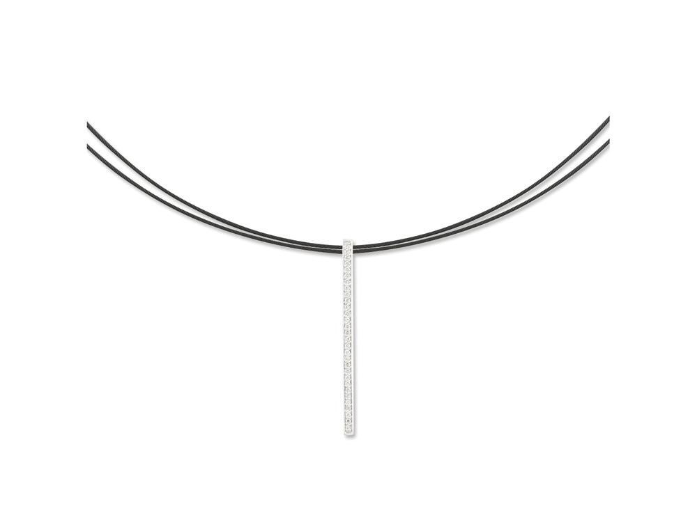 Black cable, 18 karat White Gold, 0.16 total carat weight Diamonds and stainless steel. Imported. - 08-52-0111-11 Noir Diamond Bar Necklace