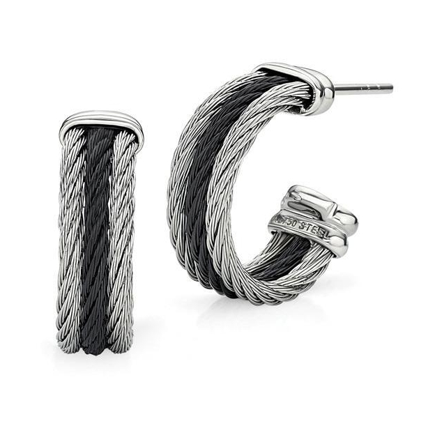 Perfect for a young professional seeking to enhance a business outfit or for the retiree looking for a lightweight everyday earring and everyone in between. Timeless. Alor's signature heat treated steel cable is combined with a little 18k gold creating an affordable elevated look. <div><br></div><div><ul><li>Available in Grey/Yellow, Black/Grey, Bronze/Rose, and Black/Yellow</li><li>18k Post and Findings</li><li>Lightweight</li></ul></div> Petite Two Tone Cable Hoop Earrings