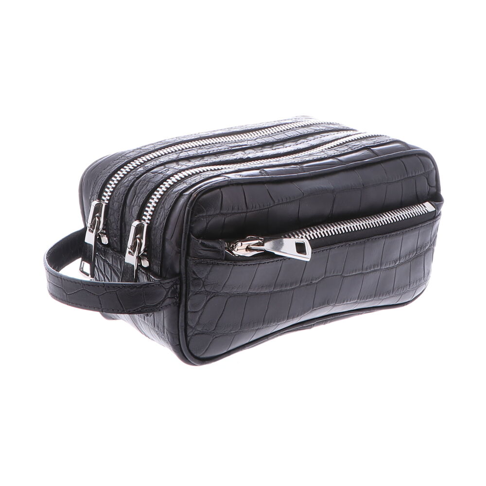 This black alligator bag has the versatility to be whatever a man needs! Is he a doctor? This would make a great medicine bag, with three pockets, its a great organizational tool! A traveler? He's able to throw this bag in his carry-on, so he'll never be without his essentials again! Or even for the man who spends most of his day at the office, this would be a great tool to hold everyday items, getting him through his day without missing a thing! Men's Alligator DOPP Bag