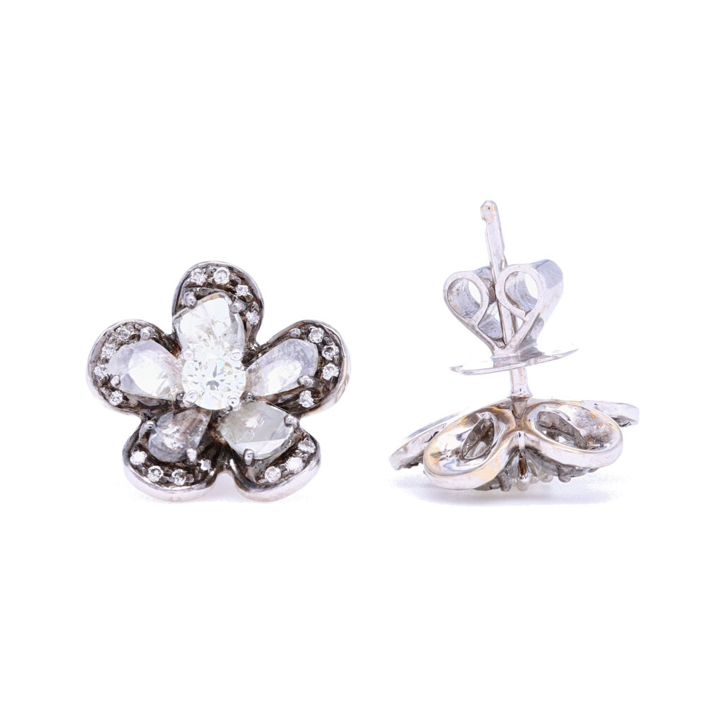 Image 2 for !8k White Gold with Black Rhodium Diamond Slice Studs with White Diamond Halos