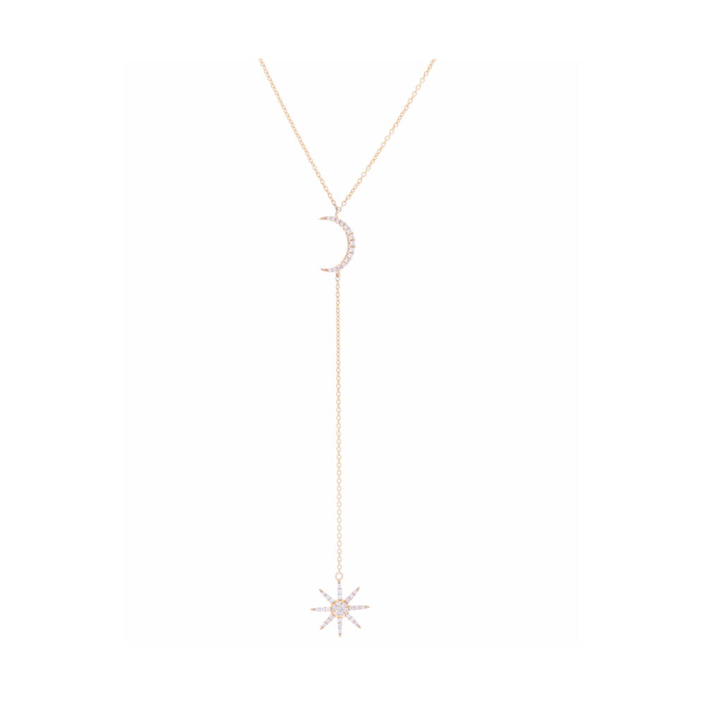 14k Yellow Gold Y Neck Moon Star Drop Necklace Lanae Fine Jewelry