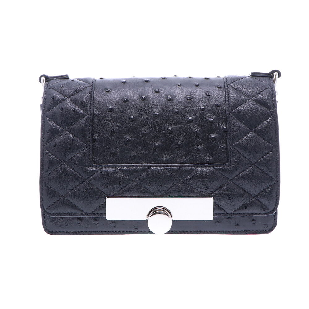 LaNae’s Charlotte is a over the shoulder, crossbody bag with a circular turn clasp made of genuine ostrich skin. Proudly handcrafted in the USA by 3rd generation artisans, all edges are hand painted, interior is garment suede and is detailed with Italian palladium hardware. Each luxury bag is one of a kind and especially made for you to stand out against the crowd! Contact the store for additonal photos. Black Ostrich Chain Bag