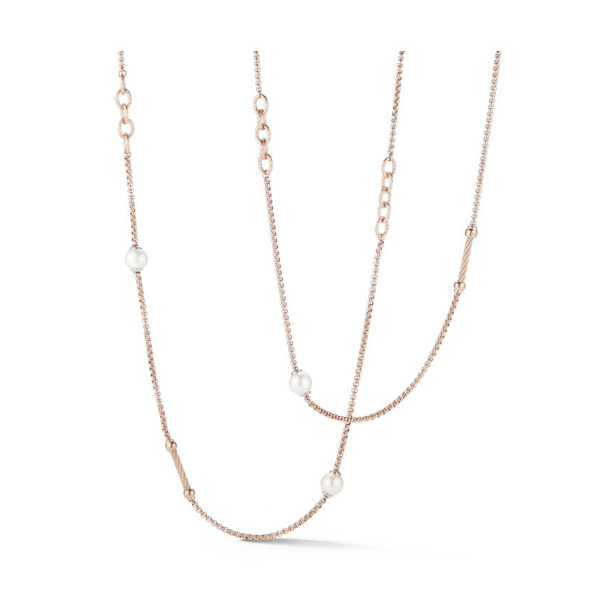 <div>From one of Alor's newest collections, Chain Reactions, comes this long layering chain made from their signature stainless steel. Steel chain is combined with steel rod stations and freshwater pearls. This necklace could certainly be doubled and worn short. </div><div><br></div><div><ul><li>Available in Black, Grey, Yellow, and Carnation</li><li>18k Gold Clasp and Links</li><li>36" Length </li></ul></div> Chain Reaction Steel Necklace with Pearls
