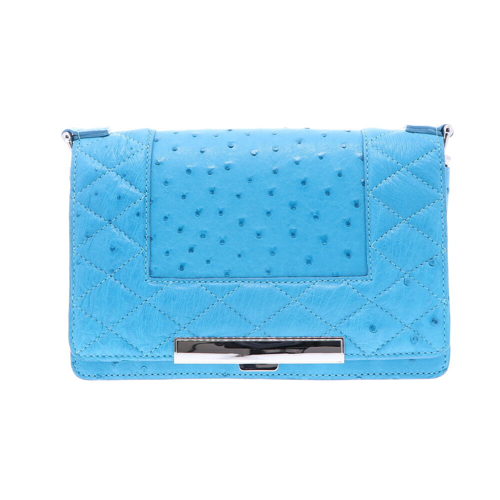 LaNae’s Chain Bag is an over the shoulder, crossbody chain bag made from genuine Python leather. Proudly handcrafted in the United States by 3rd generation artisans, all edges are hand painted, the interior is lined with garment quality suede and is detailed with Italian palladium hardware. Each luxury bag is one of a kind and especially made for you to stand out against the crowd! Contact the store for additional photos. Baby Blue Ostrich Chain Bag