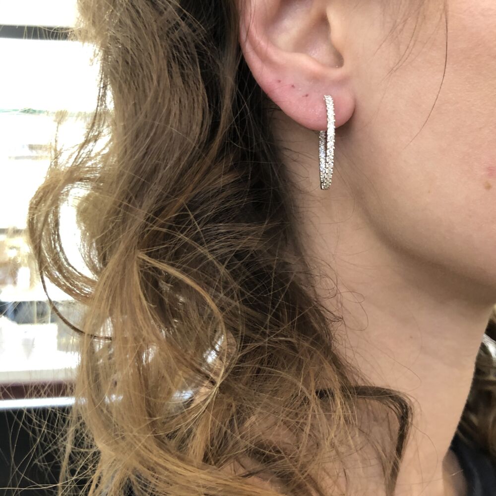 Image 2 for 18k White Gold Diamond Hoop Earrings