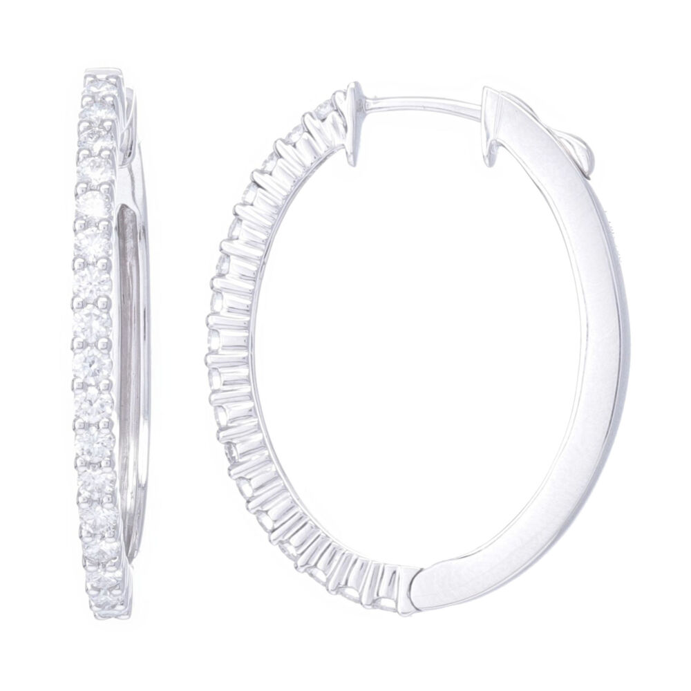 <font size="2">Crafted using 5.9 grams of 18k white gold and 0.89 carats of diamonds. This is a stunning set of earrings that you can wear every day.</font><div><font size="2">Diamond weight: 0.89ct</font></div> 18k White Gold Diamond Hoop Earrings