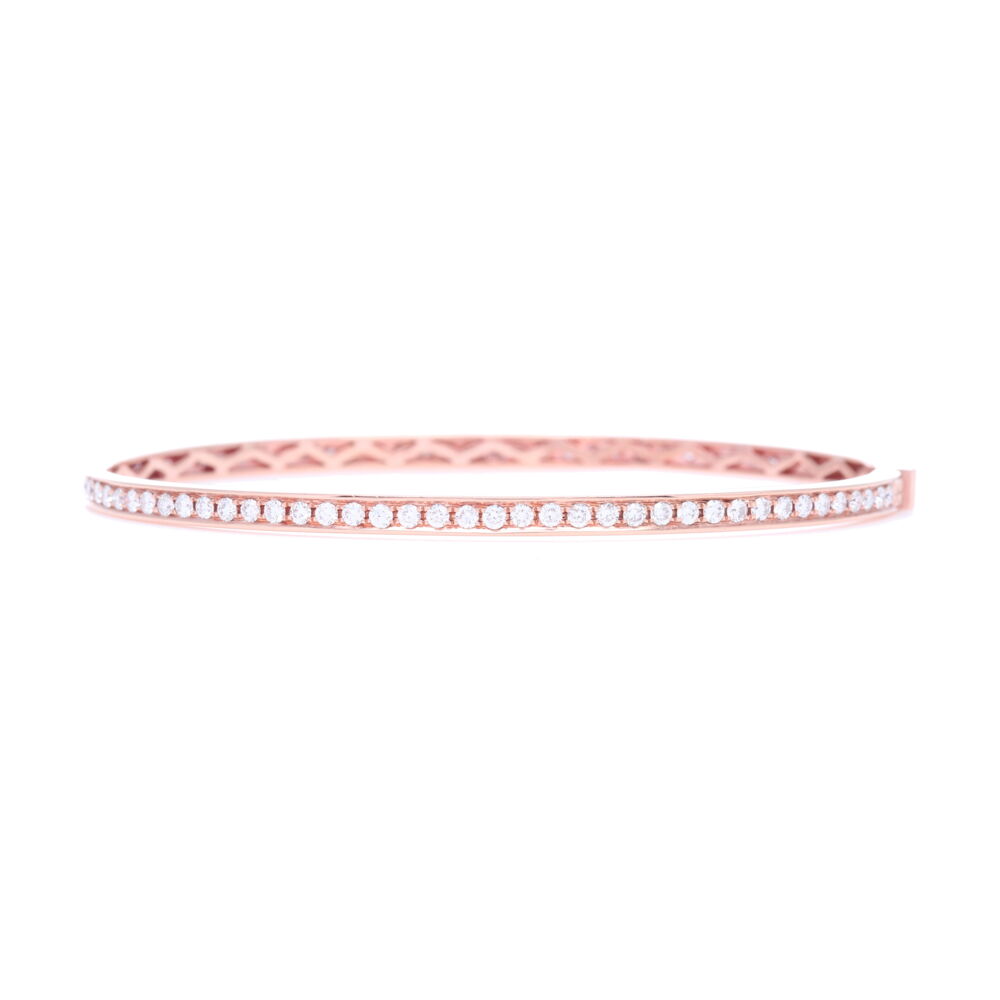 This gorgeous 18k Rose Gold bracelet has 1.51 total carats of Diamond. The diamonds are prong set and wrap around the whole bracelet.<div>Diamond weight: 1.51ct</div> Rose Gold Diamond Eternity Bracelet