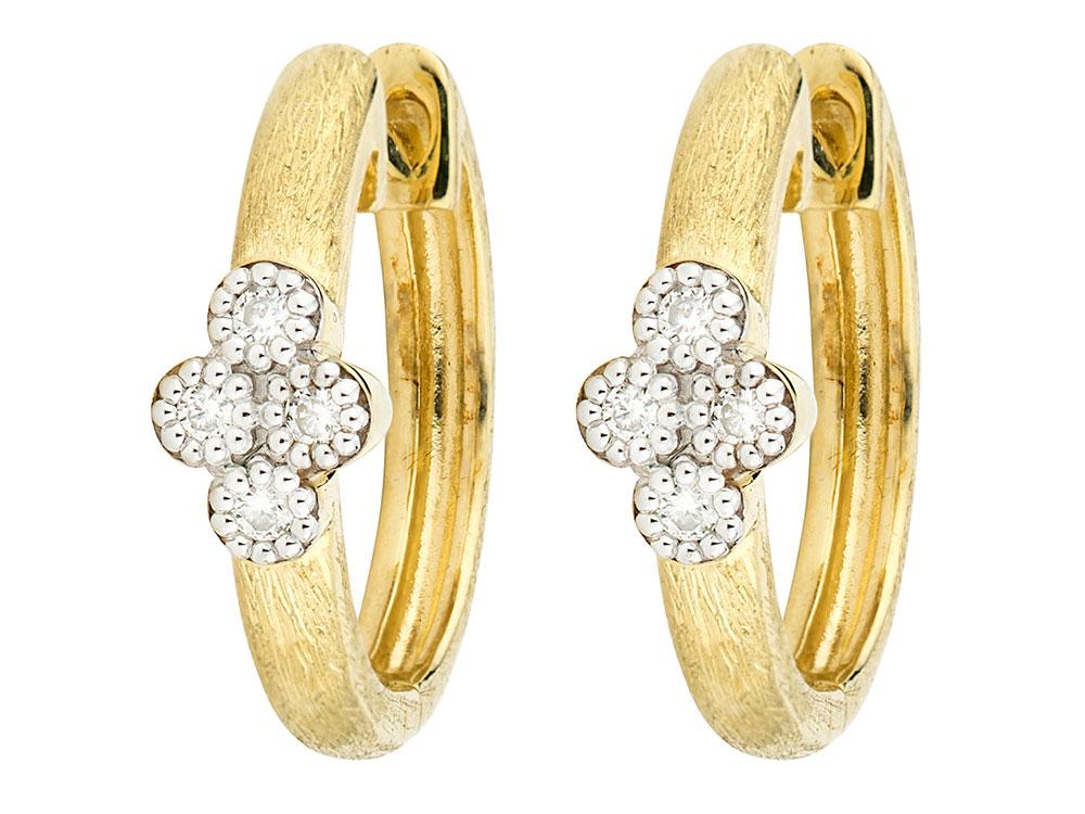 From the Provence Collection, the Provence Small Hoop Earrings feature bezel set round diamond quads on 18K yellow gold hoops with the signature brushed JFJ finish.
Provence Small Hoop Earrings