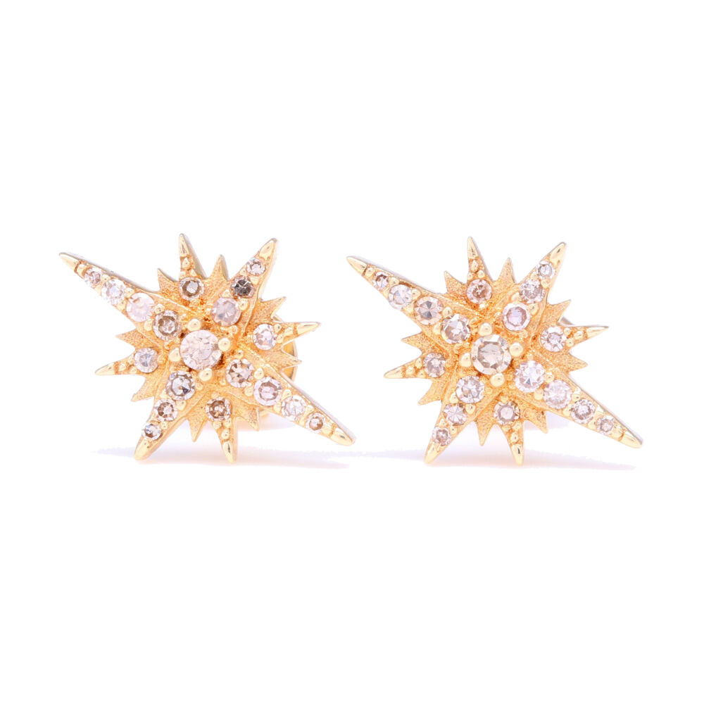 Classic yellow gold and diamond North Start stud earrings are made of 14k gold and have .22 carats of diamonds. Make they your every day earrings, they are beautiful and understated. 14k Yellow Gold Diamond North Star Stud Earrings