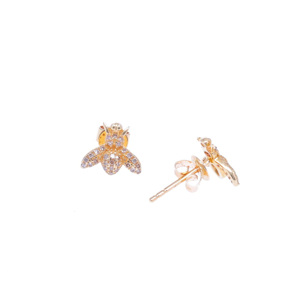 Image 2 for 14k Yellow Gold Diamond Bee Studs