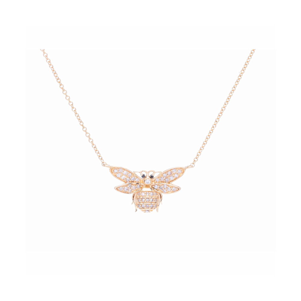 This small bee pendant necklace is easy to layer with other chains for a bib look with the jump rings sitting at 19, 18 and 17'' respectively so it fits perfectly between your other delicate layering chains. Made of 14k gold and diamonds this bee has plenty of bling yet petite and feminine. 14k Small Diamond Bee Pendant Necklace