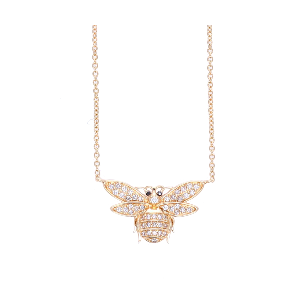 Image 2 for 14k Small Diamond Bee Pendant Necklace
