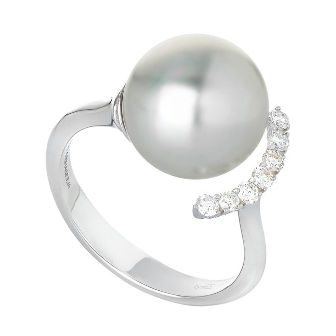 This 18k white gold pearl ring is framed with .23 carats of diamonds. This 11.12mm white south sea pearl ring is not only elegant but also timeless. This unique ring is perfect for any occasion and is the perfect addition to any jewelry lovers collection. White South Sea Pearl Ring Framed with Diamonds