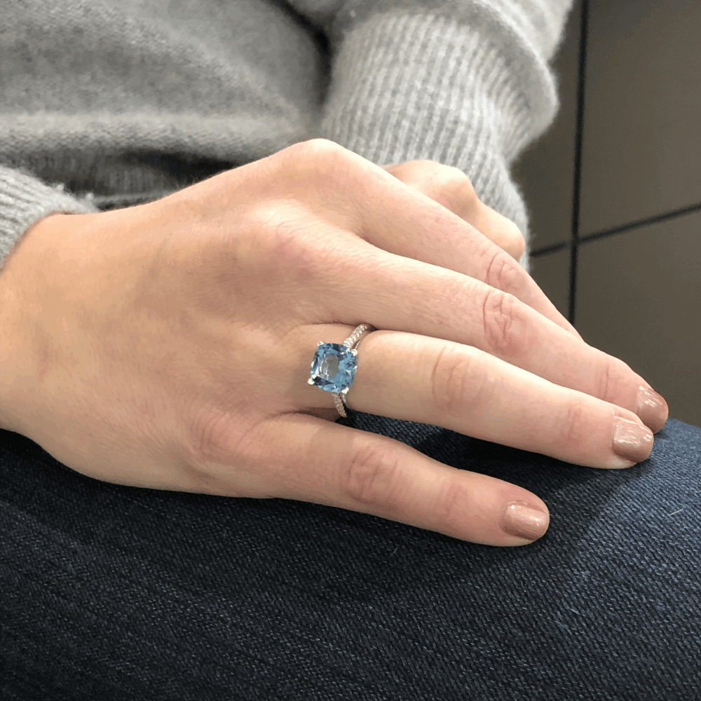 18k London Blue Topaz Ring with Diamonds
